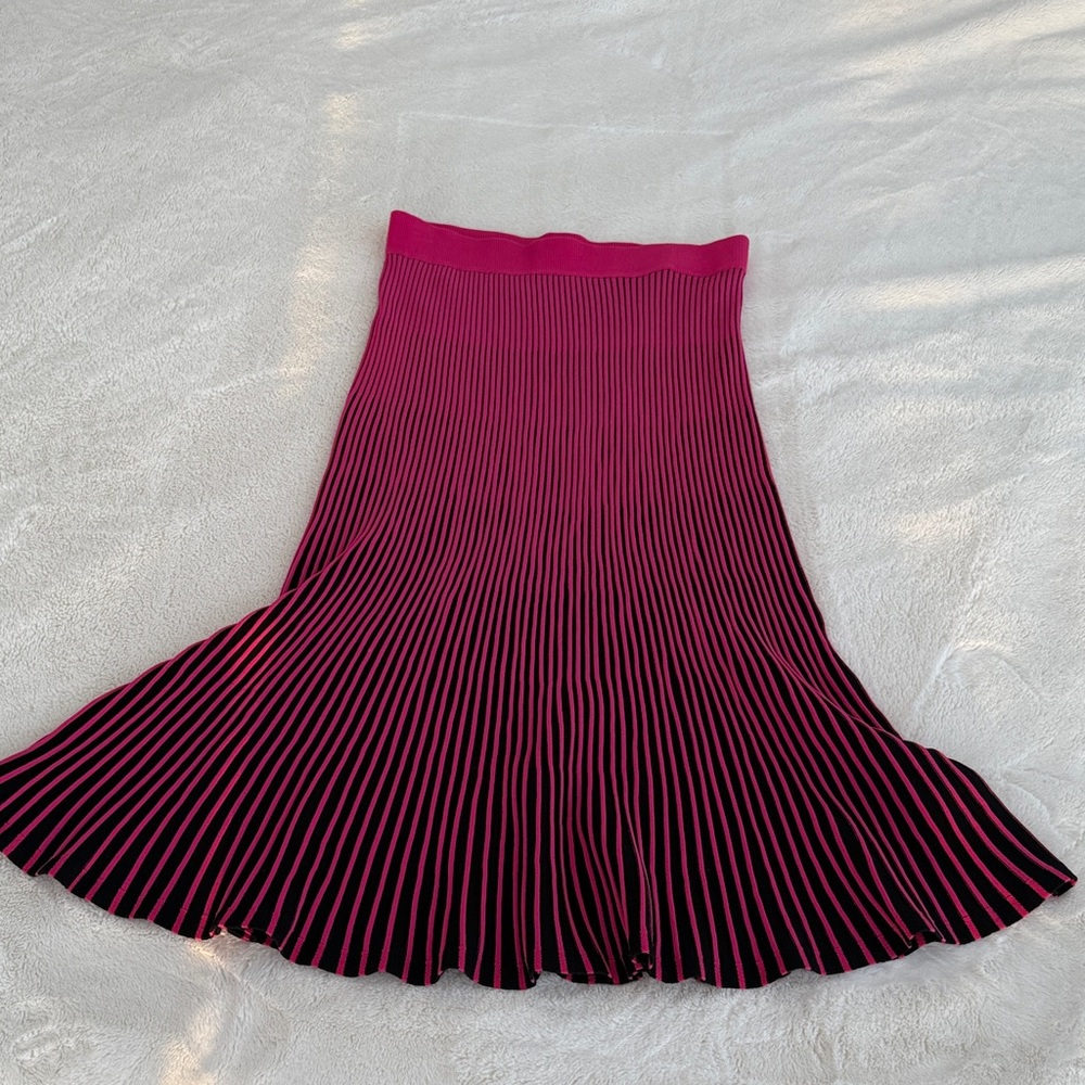 Nanette Lepore Fuchsia and Black Striped Pleated Skirt